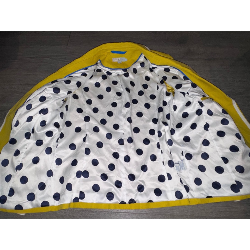 Boden Yellow Cotton Blazer White Contrast Piping Polka Dot Lining Size 14R - Picture 5 of 5